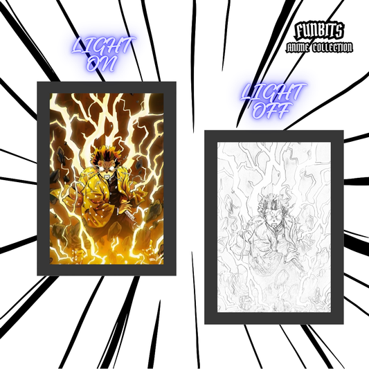 FunBits™ Zenitsu -01(Demon Slayer) Art Frame Night Light Table Lamp Bingkai Glow ┃5X7 ┃Type C Powered